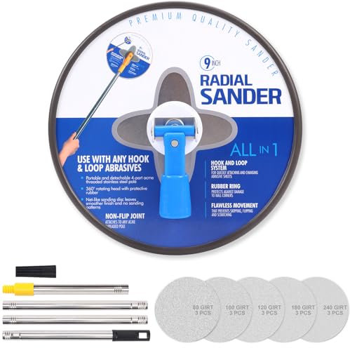 Rundschleifer mit Verlängerungsstange, Trockenbau-Stabschleifer, Runder Stabschleifer für Trockenbau, Manueller Handschleifer & 15 Schleifblätter für Trockenbau- und Deckenprojekte