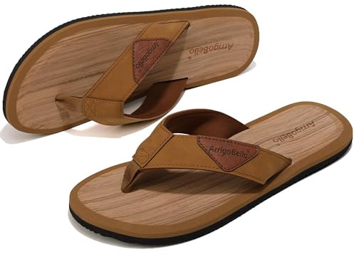 ARRIGO BELLO Infradito Uomo Pelle Ciabatte Eleganti Estive Sandali Mare Piscina Spiaggia Antiscivolo Cuoio Flip Flops Taglia 41-46(HP051900102 Marrone, Taglia 44)