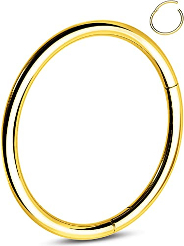 OUFER 20G Or Piercing Nez Acier Chirurgical 316L Piercing Nez Clicker Cartilage Helix Tragus Conch Bijoux Hoop Pour Femme 5/6/7/8/9/10/12 mm