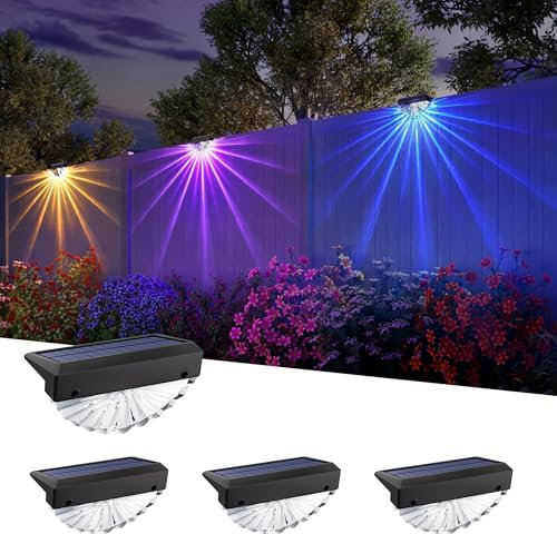 JACKYLED Lampes Solaires Extérieures RGB, LED avec Effet Éventail 180° & 11 Rayons Lumineux, 20h d’Autonomie, 8 Modes de Couleur, Étanches pour Terrasse & Balcon (Lot de 4)