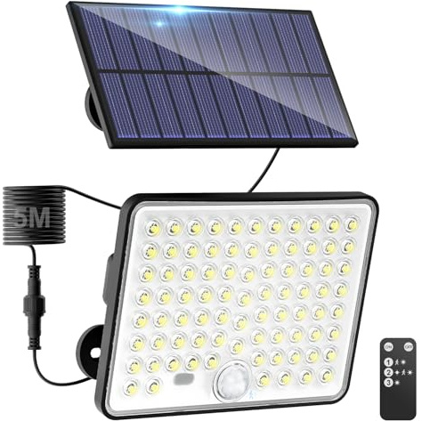 kolpop 1 Paquete Focos LED Exterior Solares,Focos LED Solares Sensor de Movimiento con Mando a Distancia,IP65 Impermeable Luz Solar,3 Modos Luz Solar Exterior Potente para Jardín,Patio,Garajes