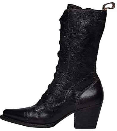 Bottines pour femme mi-mollet - Bottes d'hiver - Commerce extérieur - Grande mode rétro - Lacets confortables - Talon carré épais