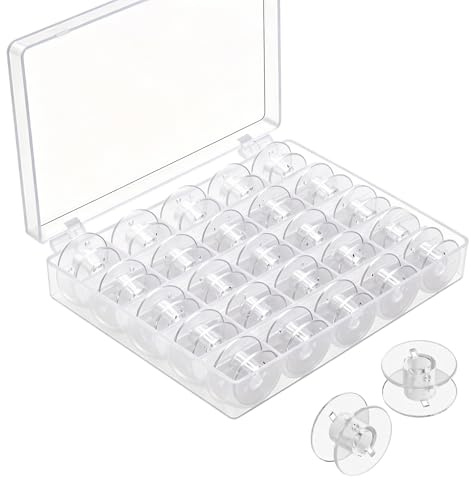Werownsgso 2 Sets of 25 PCS Bobbins for Sewing Machine Sewing Bobbins with Case Universal Clear Bobbins with Bobbin Case Organiser Box for Craft Accessories Bobbin Storage Sewing Machine Accessories