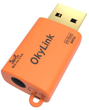 OkyLink USB to 3.5mm Audio Adapter, 96kHz Hi-Res DAC, Plug and Play,1-Pack | External Sound Card, TRRS 4-Pole, Realtek DAC Chip, Compatible with PS5/PS4, Windows, Mac