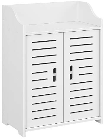 [en.casa] Armadietto da Bagno a Terra con 2 Ante e Ripiani 62 x 45 x 25 cm Mobiletto Armadio da Bagno con Sportelli di Design - Bianco