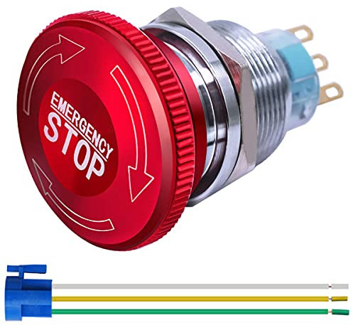 Gebildet Interrupteur à Bouton-poussoir D'arrêt D'urgence à Verrouillage en Métal en Acier Inoxydable 22mm 12-220V 3A 1NO 1NC avec Prise de Connexion