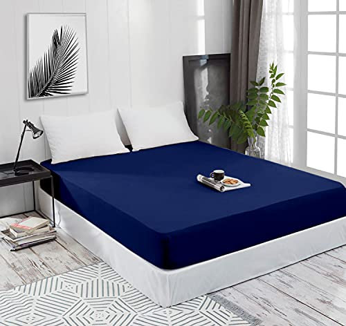 Spannbettlaken Jersey Spannbetttuch 100% Baumwolle Bettlaken Spannbettuch Laken 28 Farben, Größe:180 x 200 cm, Farbe:Dunkelblau
