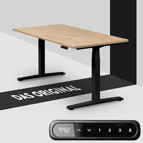 boho office® Höhenverstellbarer Schreibtisch 120 x 80 cm - Elektrisch stufenlos, Memoryfunktion, Kollisionsschutz - Basic Line Schwarz inkl. Tischplatte in Wildeiche