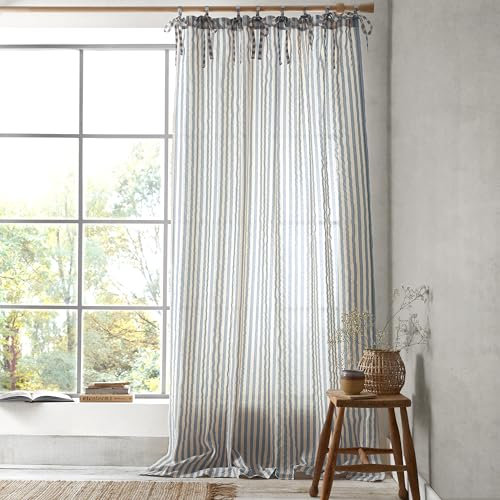 Pineapple Elephant Zanzibar Woven Stripe 140x229cm Voile Curtain Panel Blue