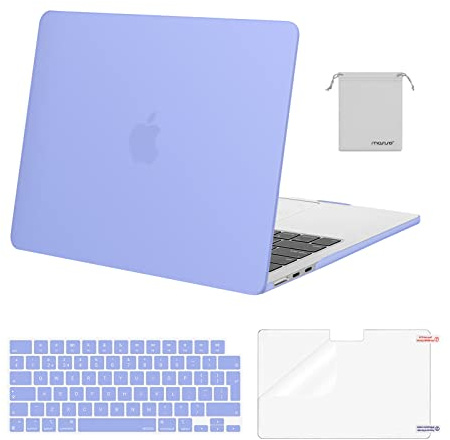 MOSISO Coque Compatible avec MacBook Air M5 M4 M3 M2 13 Pouces 2022-2026(A3449/A3240/A2681/A3113) 13,6 Pouces Protection Étui Rigide&Clavier QWERTY&Protecteur D'écran&Sac Rangement,Ardoise Bleue