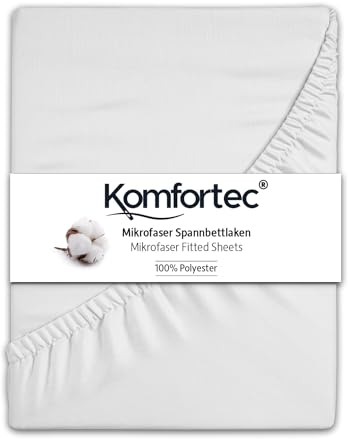 Komfortec Mikrofaser Spannbettlaken 140x200 cm – Weiches Spannbetttuch mit Rundumgummi – Fitted Sheet für Matratzen bis 30 cm – Weiß – Oeko-Tex – Pflegeleicht & Hautfreundlich – 90g/m²
