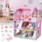 LARS360 Rosa Puppenhaus Holz Große Puppenvilla Mädchen Spielset mit Möbeln und Zubehör Dollhouse 3 Etagen Barbyhaus Leicht zu Montieren, Sicher und Umweltfreundlich (60x24x70cm)