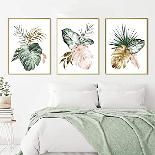 HMXQLW Vert Tropical Plante Feuilles Impression sur Toile Affiche Decoration Murale Tableau Art Moderne Toile Peinture Salon Chambre Maison Decoration Murale sans Cadre (3X30x40cm)