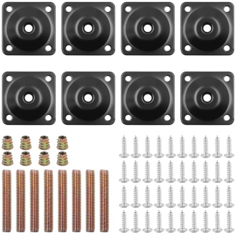 8 Sets Furniture Leg Mounting Plates Set 12 Degree Leg Attachment Plates with 5/16 Hanger Bolts Screws for Furniture Sofa Couches Seats