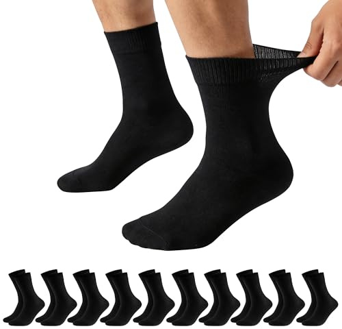 Lakpoau 10 Paia Calze Uomo Donna Calzini Lunghi Cotone Elastiche e Traspiranti Calze da Lavoro e Uso Quotidiano Nero 43-46