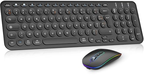 PINKCAT Ensemble Clavier et Souris Sans Fil Bluetooth BT1+BT2+2,4 GHz, AZERTY Rechargeable Ultra Mince, pour PC/Tablette/Windows, iOS, Mac OS - Noir