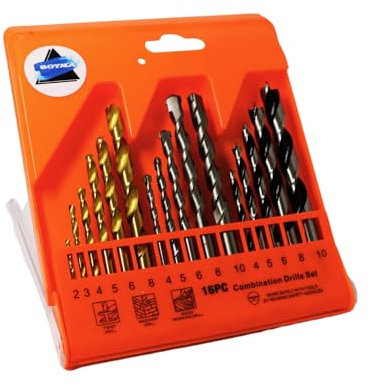 BOYMA-16 Brocas-Juego De Brocas Mixtas-6 Brocas Para Metal -5 Brocas Para Pared - Brocas Para Hormigon-5 Brocas Para Madera-Kit De Brocas Combinadas-Brocas Variadas-Conjunto De Brocas