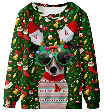 2023 Christmas Blouse Homme Sweat-Shirt de Noel T-Shirt Drôle à Manches Longues Col Rond Pull de Noël Casual Moche Motifs 3D Imprimé Animal de Compagnie de Noël Blouse Sport Top Sweatshirt