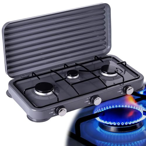 Gaskocher 3 Flammig Campingkocher Kochfeld Tourist Feldkocher 2x 2,2kW 1x 1,1kW - Grau