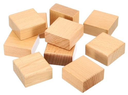 PATIKIL 40x40mm Supports de Tampons en Caoutchouc en Bois Vierges, 10 Pcs Poignée de Tampon en Caoutchouc, Blocs en Bois Dur pour la Fabrication de Tampons, Artisanat DIY Style 1, Brun