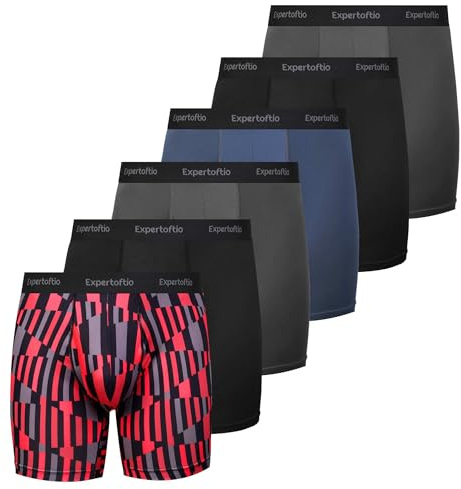 Expertoftio Boxer Homme Sport - sous-vêtements Fonctionnels, Lot de 6 Longs Shorts de Caleçon Homme Respirants avec Ouverture, X-Large