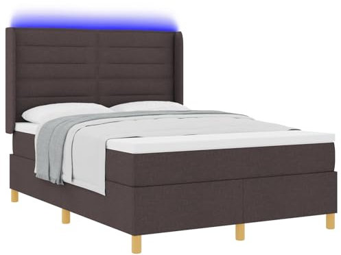 vidaXL Boxspringbett Mit Matratze & LED Dunkelbraun 140X200 cm Stoff Bequeme Schlaflösung Ideal Für Schlafzimmer Oder Gästezimmer Taschen-Reißverschlussbezug Schaum Kompaktes Möbel