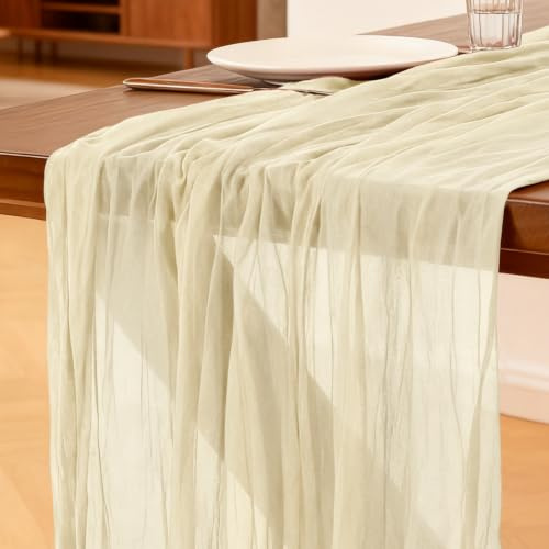 Cheesecloth Table Runner Beige, 300 x 90 CM Table Runner Bohemian-style Gauze Rustic Gauze Fabric Tablecloth for Wedding, Parties, Christmas and New Year's Eve Table Decoration