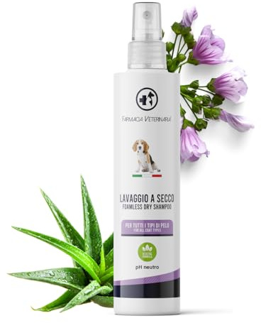 Farmacia Veterinaria Shampoo Secco per Cani - Privo di Parabeni e Coloranti - Shampoo per Cani Profumato e Senza Risciacquo - 150 ml, Prodotto in Italia