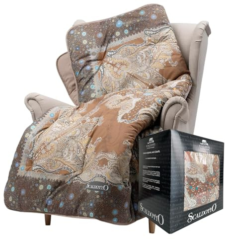 Caleffi Serenissima Manta de invierno 130 x 170 cm – Edredón acolchado 250 g/m² de 100% algodón – Fabricado en Italia – Suave e hipoalergénico – Ámbar o turquesa (ámbar)