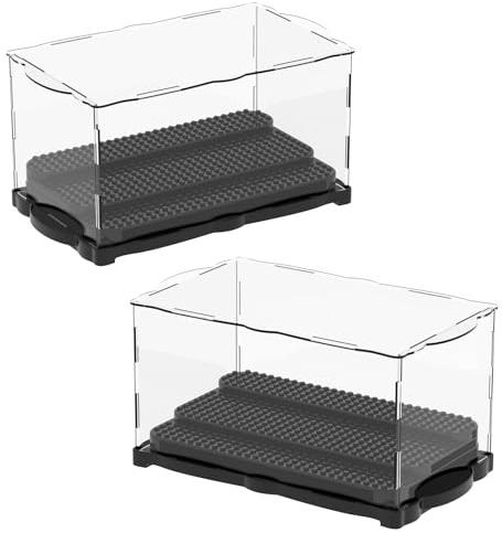 ZEAYEA Set of 2 Display Case, Acrylic Display Box Storage for Minifigure Action Figures Blocks, Dustproof Showcase with 3 Movable Steps for Collection Bricks Blocks Models Minifigures Building