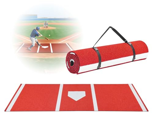 xumcLRSM Softball Hitting Mat, with Home Plate Batters Box Turf Mat, Roll Out Baseball Home Plate Mat, Home Plate, Batters Box Anti-Fade Turf Indoor and Outdoor Use,Red-116cm*300cm