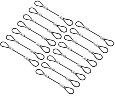 PATIKIL 10cm Safety Cable Lock, 15Pcs Stainless Steel 2mm Dia Security Wire Rope with Double Loop Double Loop for Stage Lighting Luggage Lock, Black