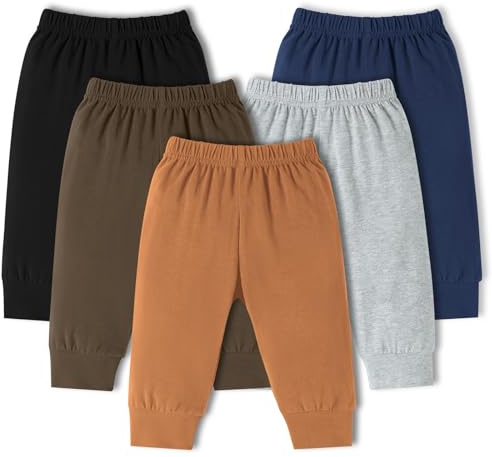DREAM BUS 5 Pack Baby Boys Pants Toddler Pull on Sweatpants Infant Cotton Joggers Unisex Baby Leggings for Newborn-24M