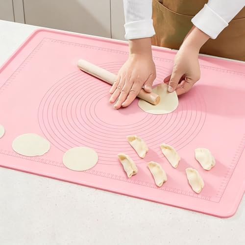 Tapete de Silicona para Hornear,80x60cm Tapete de Silicona para Amasar,Esterilla para Amasar,con Marcas de Tamaño,Antideslizante y Antiadherente,Sin Bpa,para Repostería,Hornear,Pastelería,Rosa