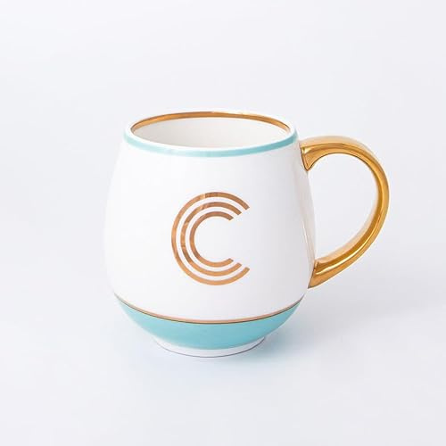 Bombay Duck Fine Bone China Coffee Mug, 450ml, White with Gold and Pink Accents, Monogram Letter Design, Literary Theme, Hot Beverages, Gift-Ready, Letter C