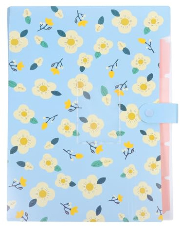 Healeved Pochette de Classement Multicouche Bleu à Motifs Floraux Porte-Documents en Plastique Imperméable Grand Format pour Bureau Étudiants et Organisation de Dossiers