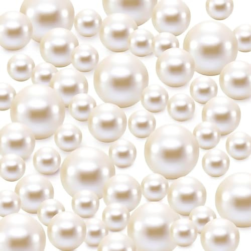 Celestia 150 Pcs White Floating Pearls, 8mm/14mm/20mm Round Gloss Beads, ABS Faux Pearl Beads No Holes for Vase Filler, DIY Craft, Table Scatter, Wedding Decoration, Home Decoration