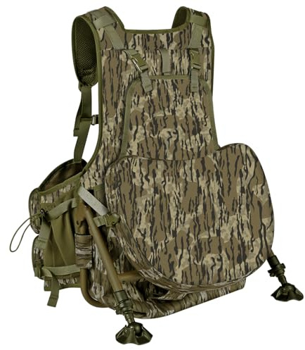 UIIHUNT Turkey Hunting Vest with Seat Cushion and Kickstand, Adjustable Camo Hunting Gear - Game Pouch, Memory Foam Seat