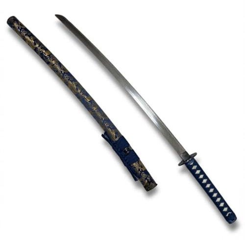 Glac Store Katana Decorativa Giapponese Non Affilata, 100 cm, 900g, con Fodero Decorato, Impugnatura Intrecciata, 3 Colori Disponibili (Nero, Rosso, Blu) (Blu)