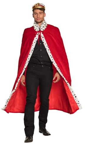 Boland 36101 - Abrigo de rey deluxe, túnica de 130 cm de largo, rojo-blanco-negro, piel falsa punteada, aspecto de armiño, casa real, gobernante, carnaval, fiesta de disfraces, fiesta temática