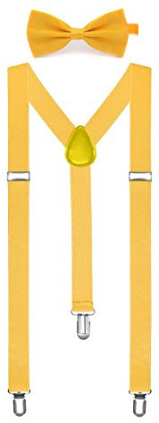 Boolavard Einfarbig Herren Strumpf Fliege Set Clip Auf Y Form Verstellbare Hosenträger, Gelb, 133cm / 52 Inches
