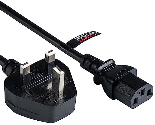 rhinocables IEC C13 Kettle Lead (1m) UK 3-Pin Plug to C13 Power Cable for PC, Computer, Monitor & Printer | Single Socket Extension Cord for Reliable Mains Power Supply | Home & Office Use, Black