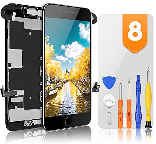 bokman Écran Tactile LCD pour iPhone 8 Noir Vitre LCD Ecran Assemblé avec Bouton Home, Capteur de Proximité, Écouteur, Caméra Frontale et Kit de Réparation