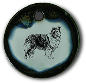 Schöner Keramik-Anhänger „Collie“ in braun-blau-grün marmoriert; Schmuck Kette Kettenanhänger Geschenk Kunsthandwerk Keramik rund Talisman Halskette Aufmerksamkeit Mitbringsel individuell