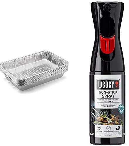 Weber Lot de Barquettes en Aluminium - Lot de 10 Grandes Barquettes de Cuisson en Aluminium, 18x28cm & Spray Nettoyant Anti-Adhérent - Spray Nettoyant pour Barbecue - Accessoire Barbecue 200ml
