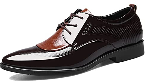 Hoefirm Zapatos Hombre Vestir Zapatos Oxford Charol Zapatos de Cordones Formales Derby para Hombre Zapatos Marrón 38 EU