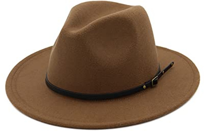 EATAN Fedora cappelli con fibbia da cintura per uomo e donna, alla moda, classico, tesa larga, unisex, cappello panama, cappello da sole, cachi, Taglia unica