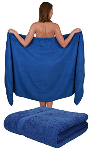 Betz 2 Stück Badetücher groß XXL Größe 100 x 200 cm Badetücher Saunatuch Palermo 100% Baumwolle Farbe blau