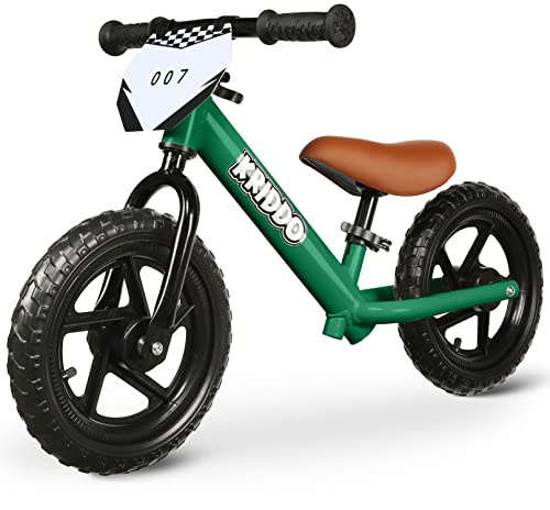 KRIDDO Bicicletas sin Pedales para Niños, Edad de 18 Meses a 5 años, Bicicleta de Empuje de 12 Pulgadas con Placa Personalizada (Incluye 3 Juegos de Pegatinas), Bicicleta de Regalo, Verde