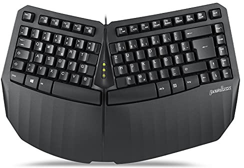 Perixx PERIBOARD-413B, Ergonomische Kompakttastatur, Kabelgebunden, Integrierte Handballenauflage, USB, DE QWERTZ